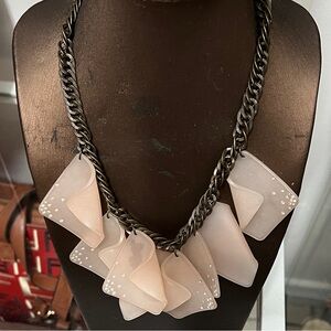QUEEN OF SPARKLES Frosted Pale Pink Petal Statement Necklaces